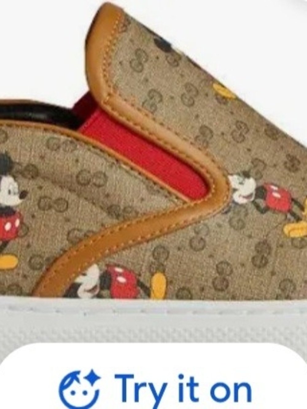 Gucci Mickey Mouse Slip-On Sneakers in Brown, Red, Yellow